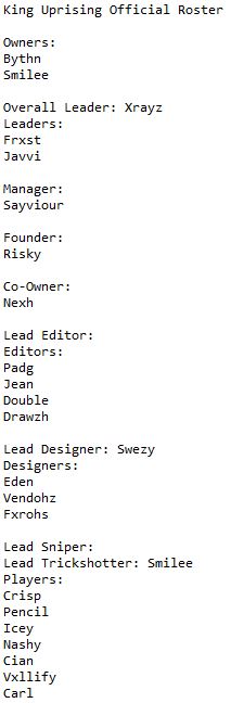 King Uprising Roster