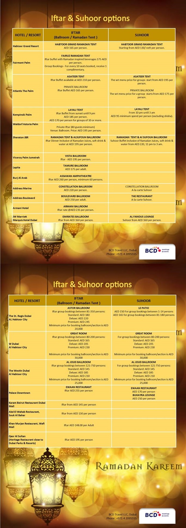 Iftar & Suhoor Options