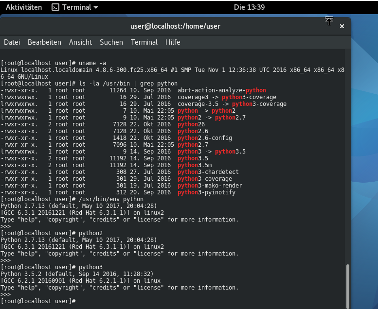 Fedora python default version