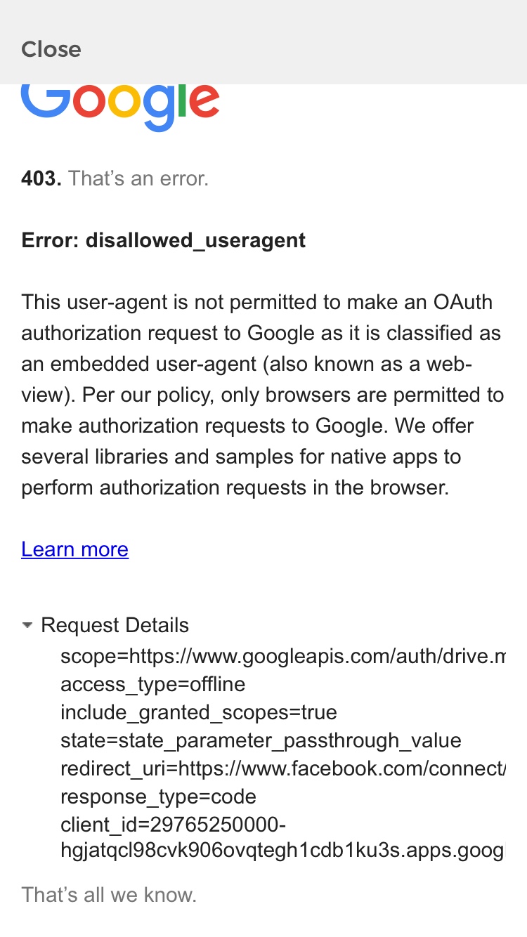 Google WebView Disallowed Useragent