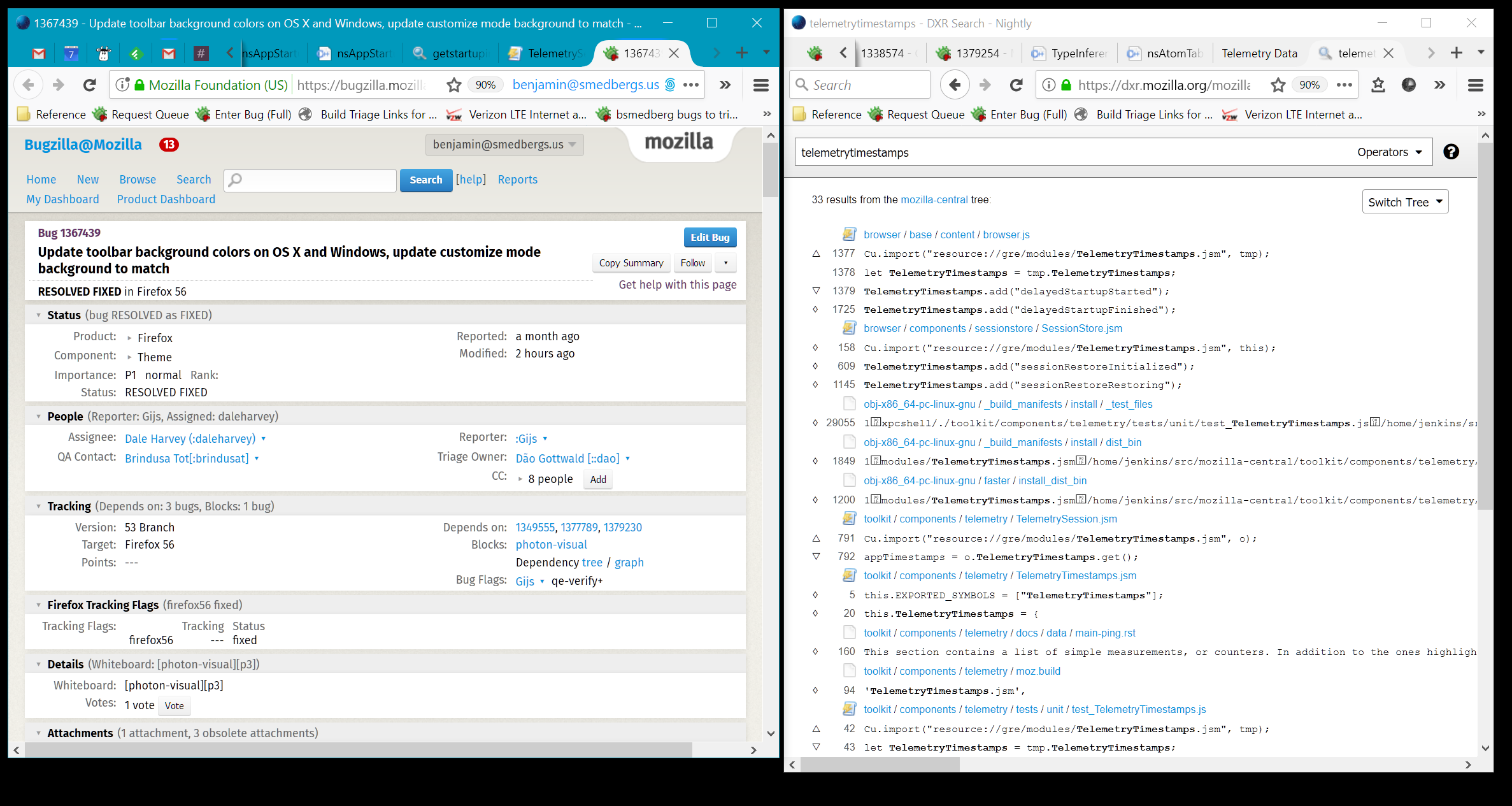 Firefox Nightly toolbar active/inactive coloring