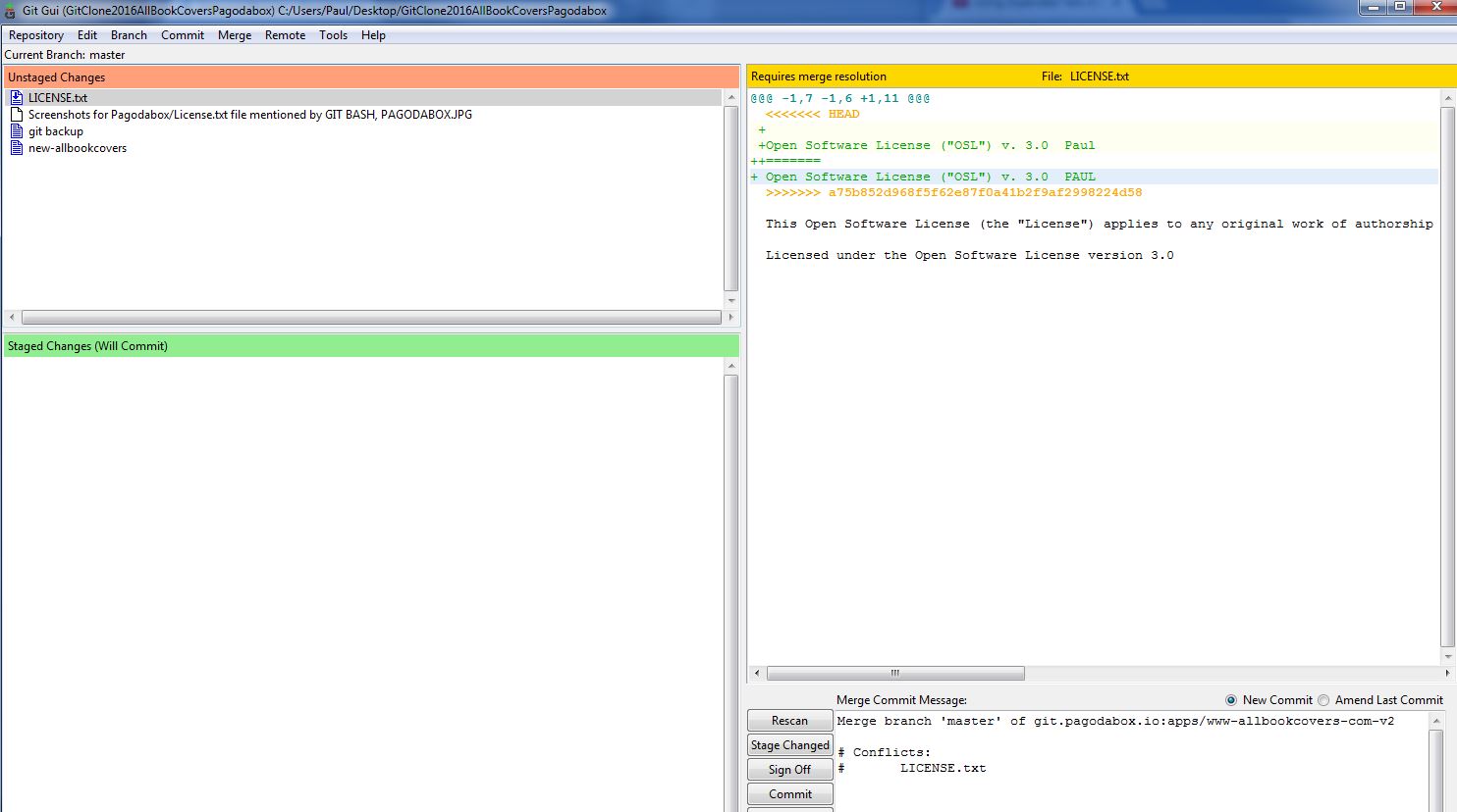 GIT GUI for Windows License.txt file mentioned by GIT BASH, PAGODABOX - 2