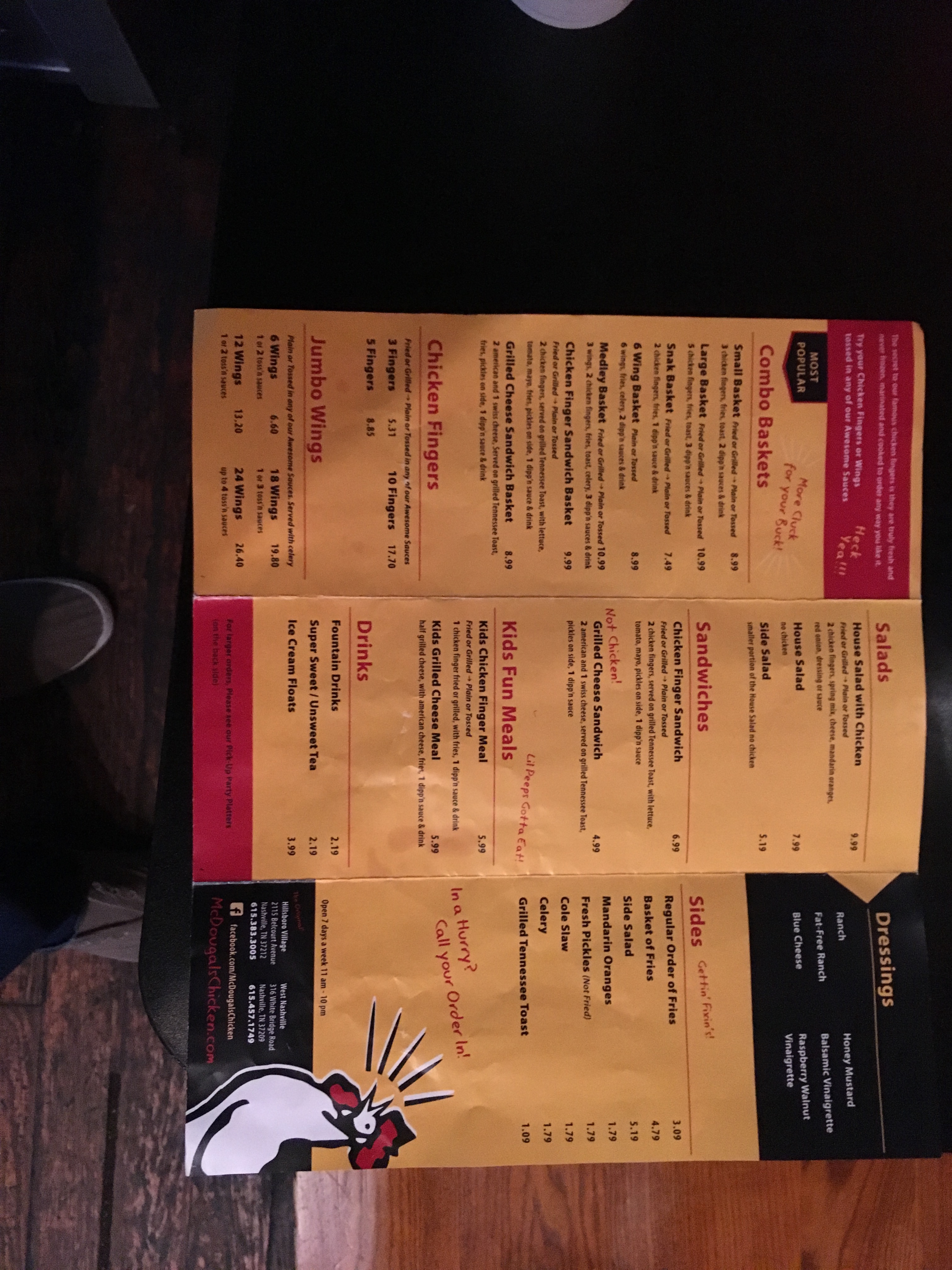 McDougals Menu Front