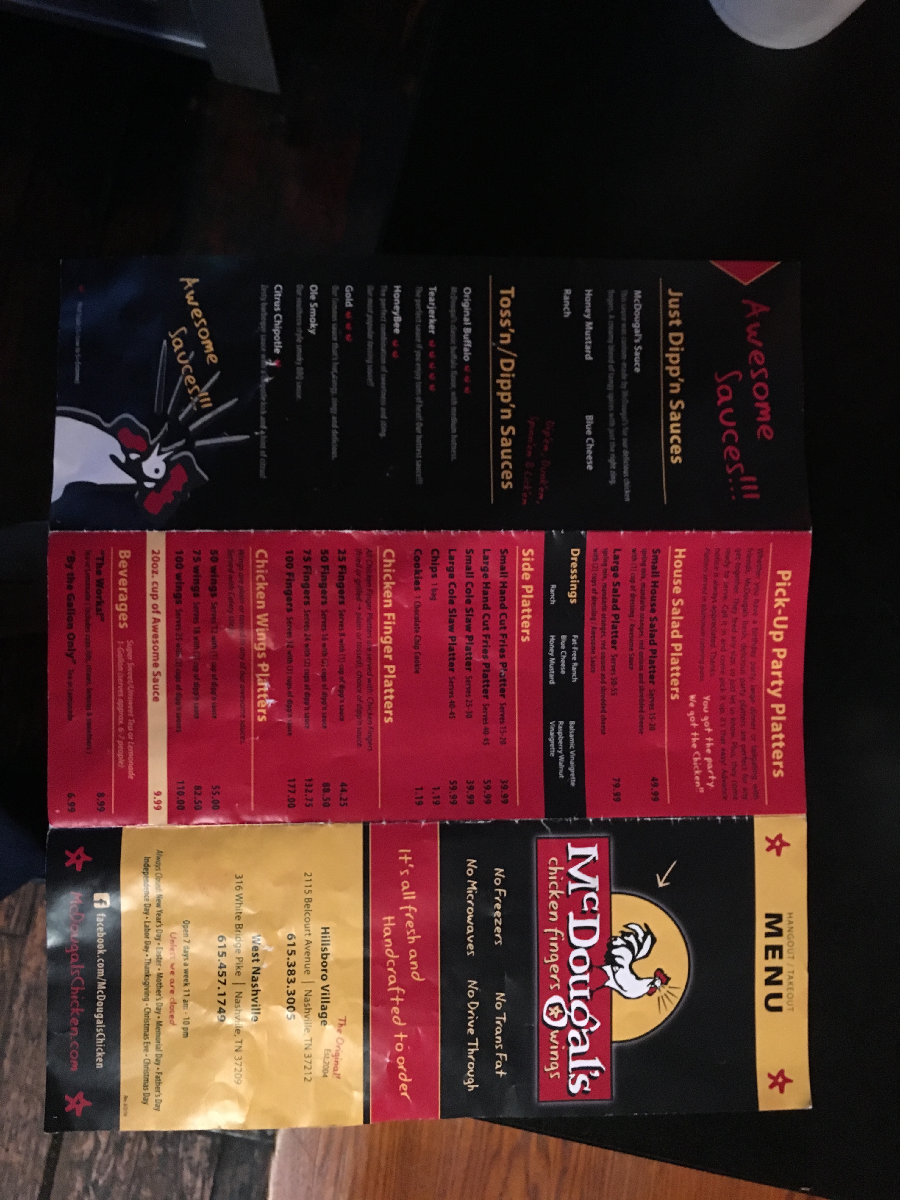 McDougals Menu Back