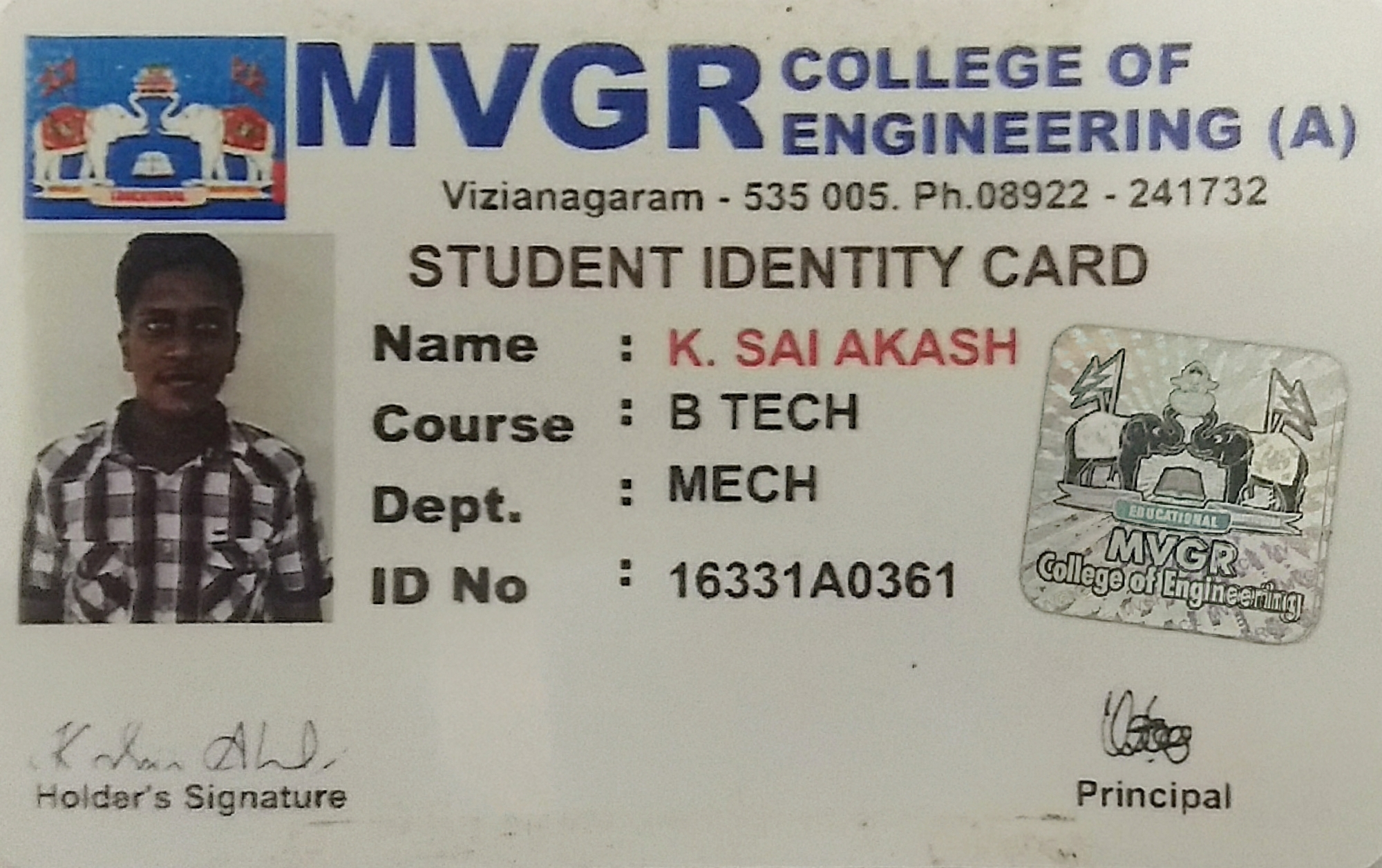 Sai Akash Karnena's ID Card