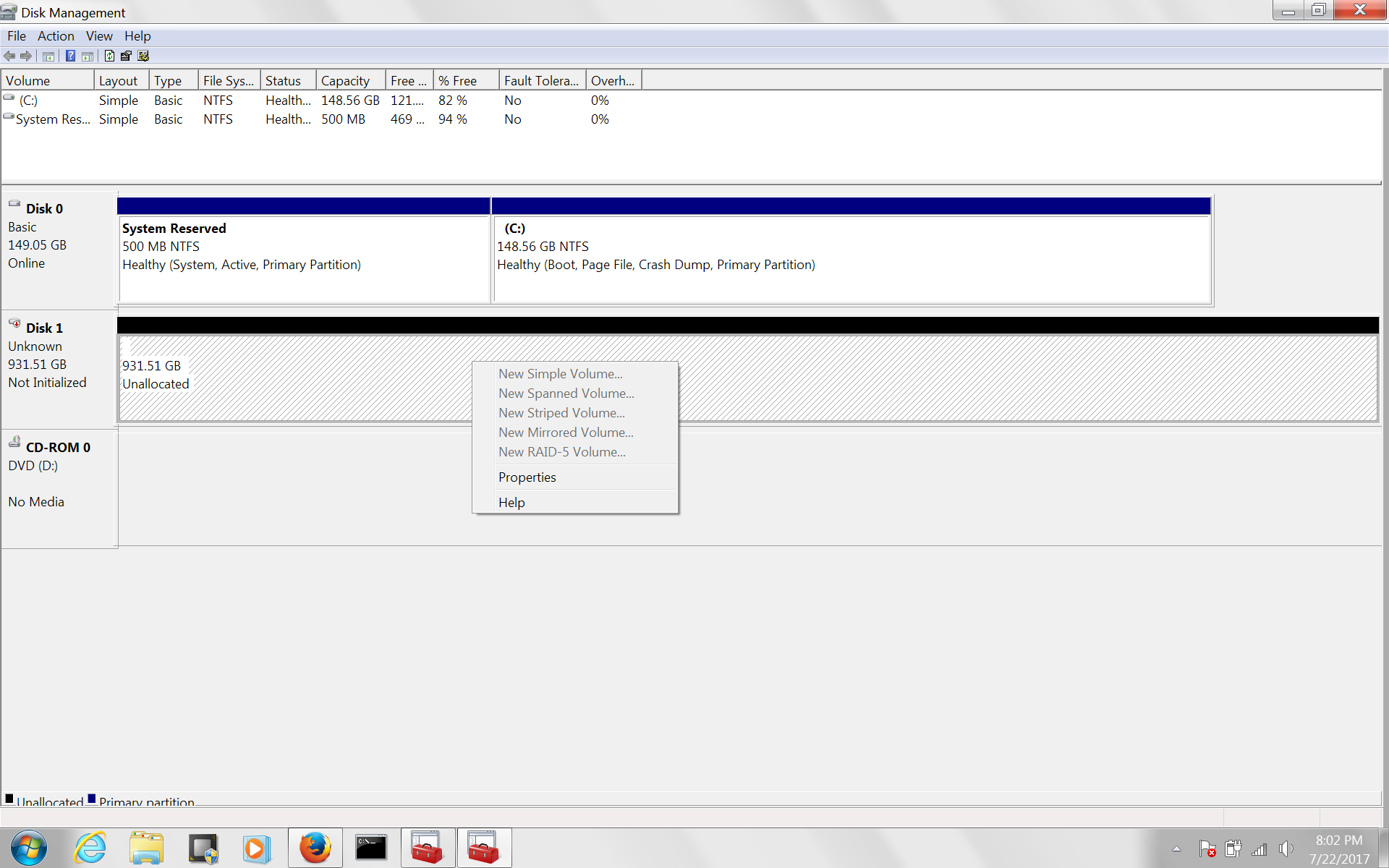 Disk Management unable to format new drive