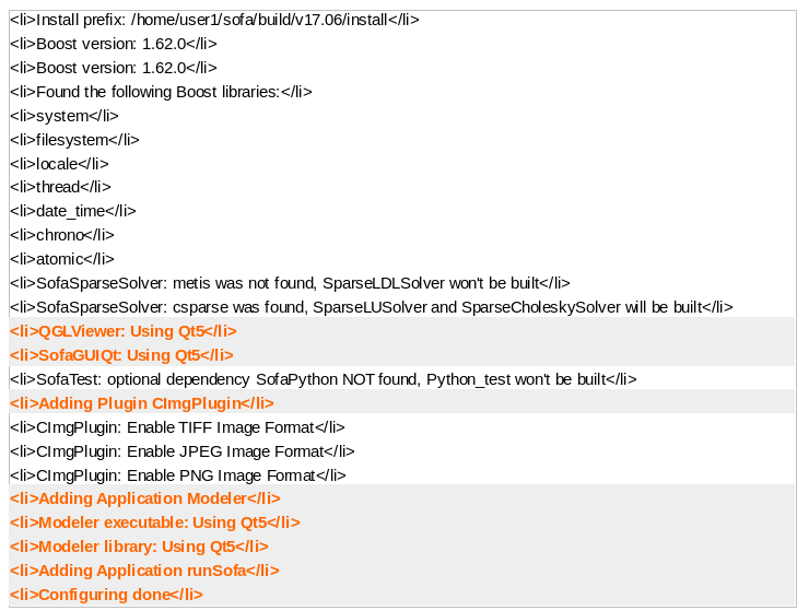 SOFA Configure output