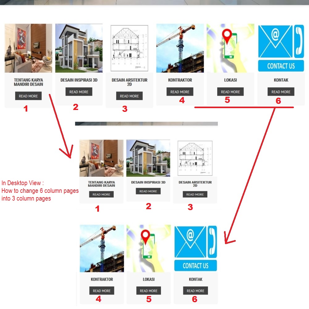 In desktop views, how to change 6 column pages into 3 column pages