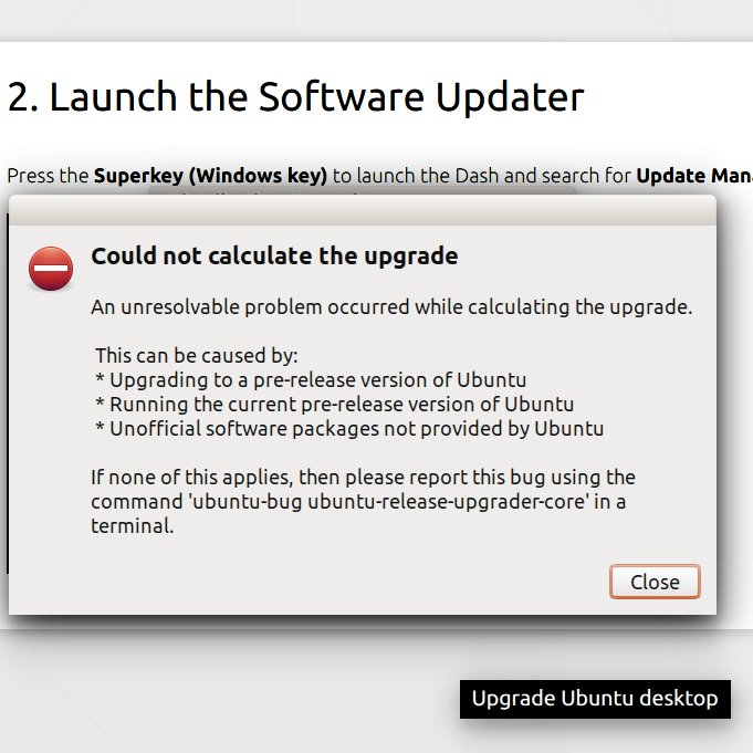 Upgrade Error Message