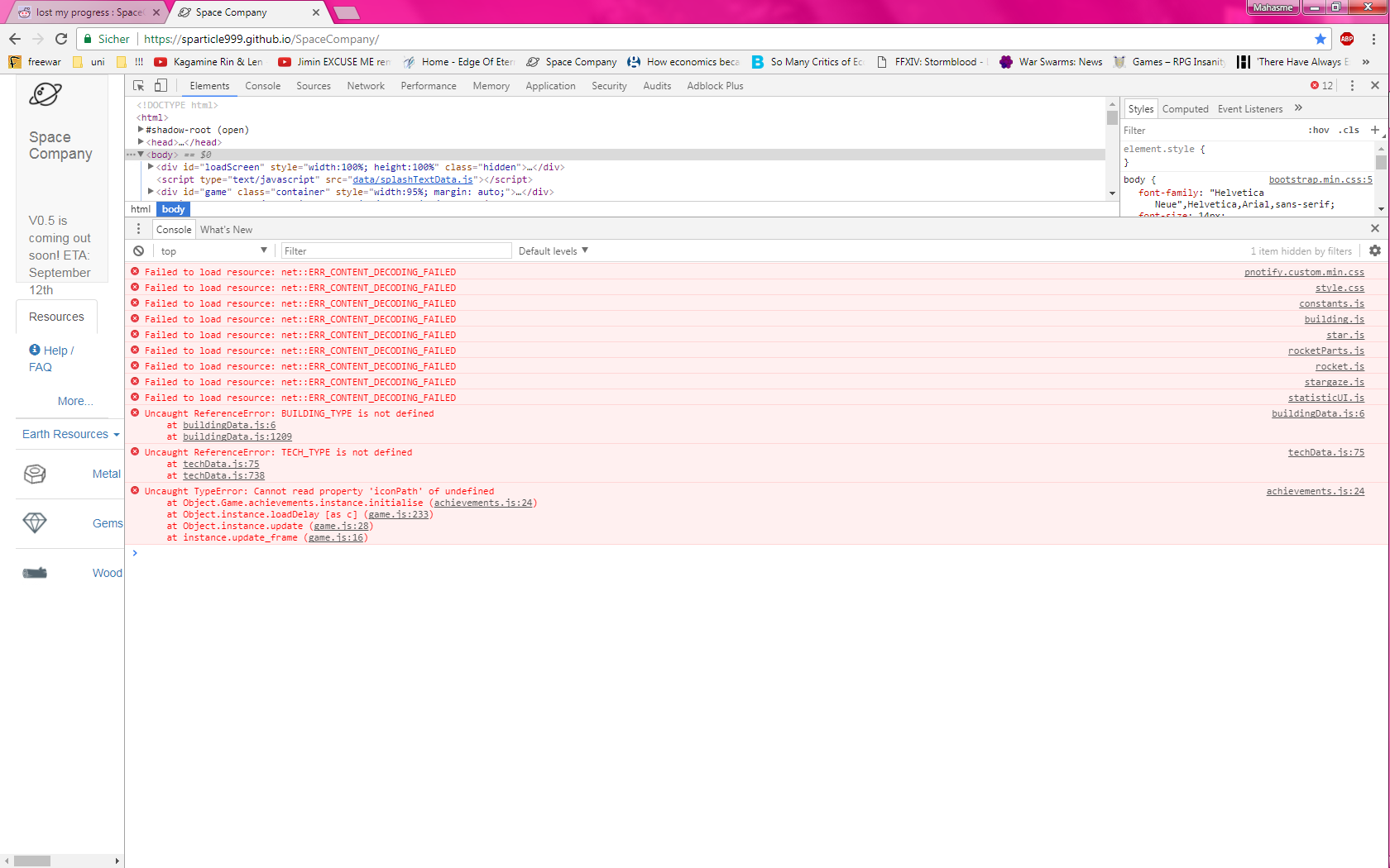 spacecompany console errors
