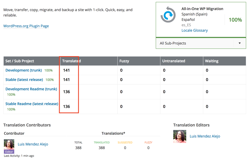 All In One WP Migration es-ES translated