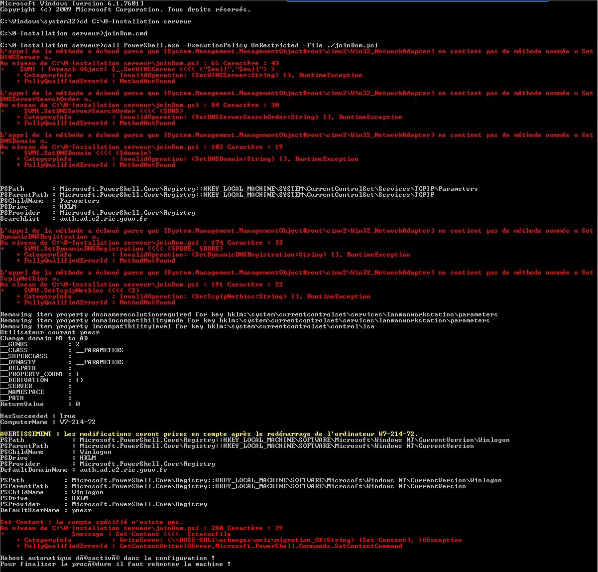 Erreurs lors de l'exécution du script