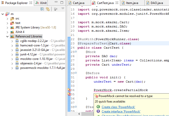 Powermock can not be resolved to type