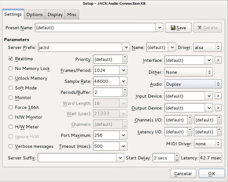 gaia-br's QjackCtl Setup Screen