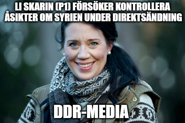 Li Skarin (P1) försöker kontrollera åsikter om Syrien under direktsändning