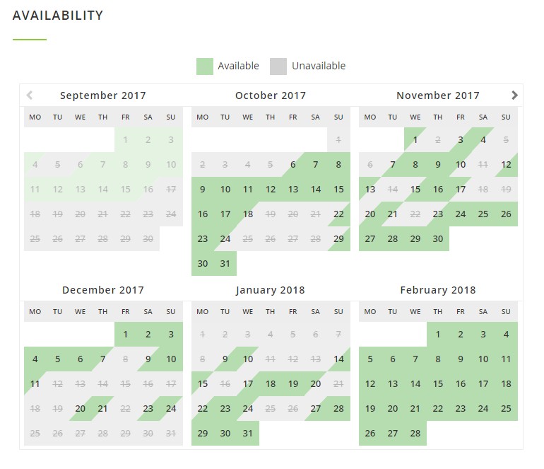 Booking availability calendar