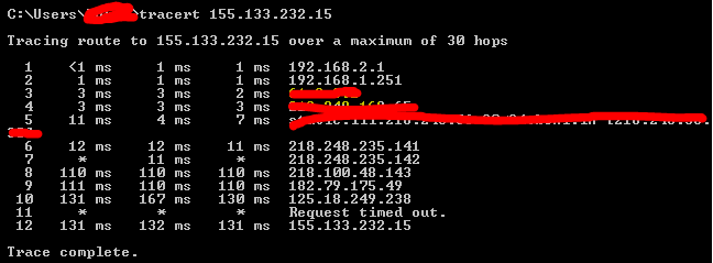 Tracert result