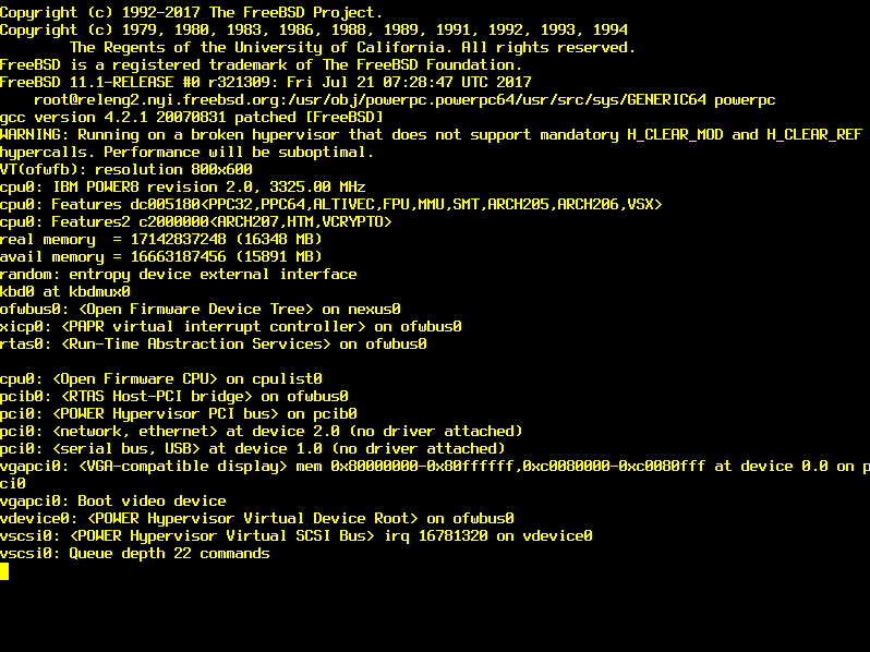 FreeBSD 11.1 failure on POWER8