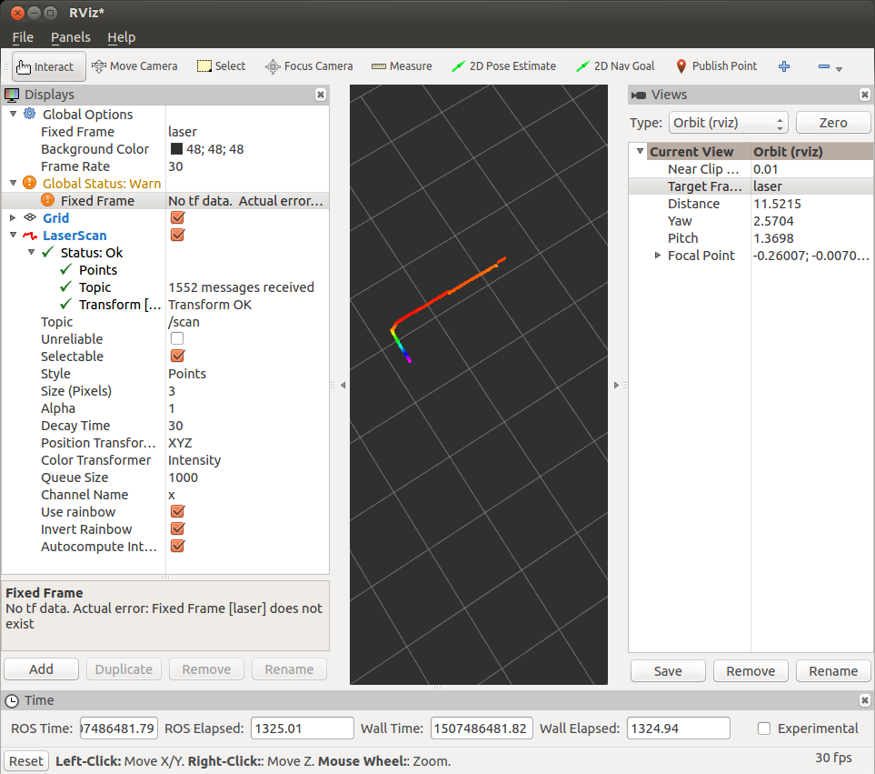 Screen shot of ROS Rviz with LMS