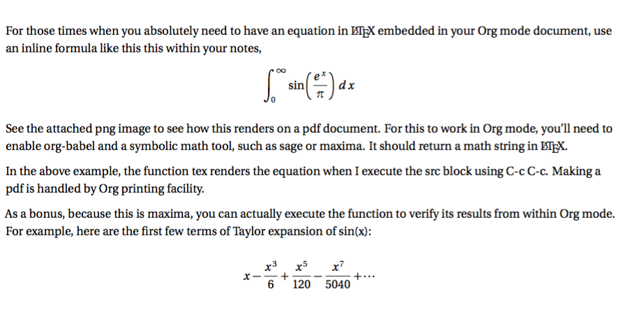 LaTeX formulas in Org mode