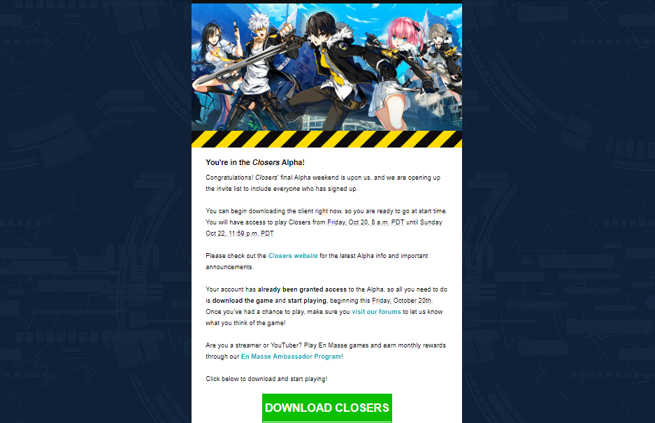 Closer alpha email?
