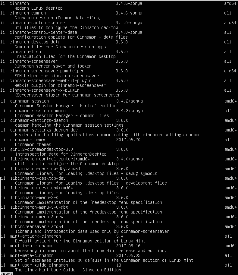 dpkg -l | grep cinnamon
