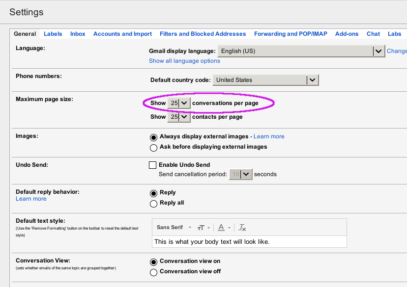 gmail settings/general