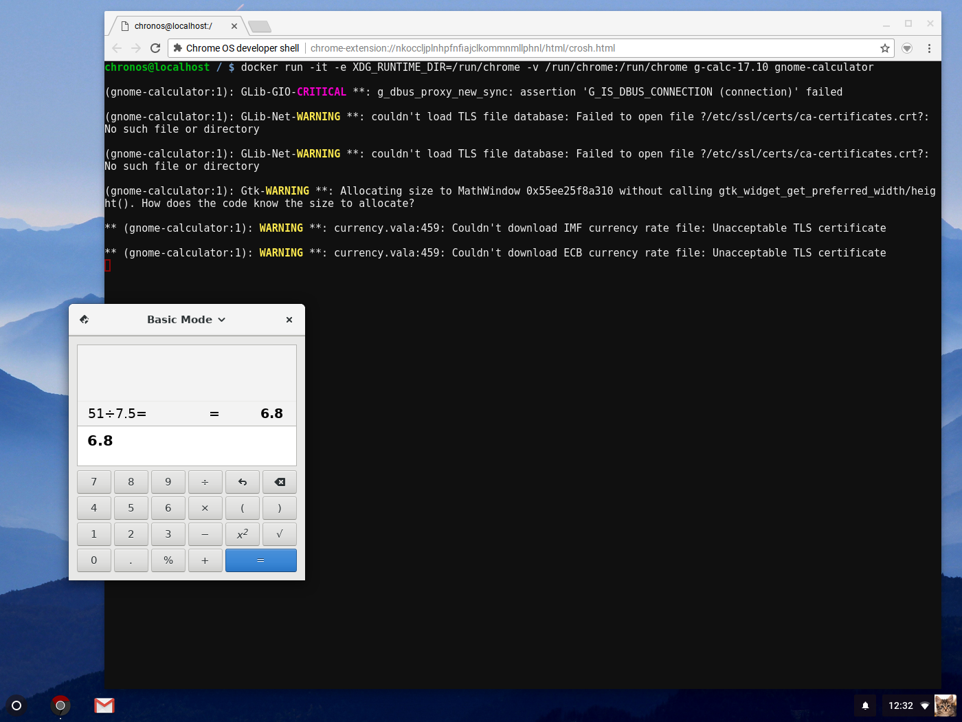 Gnome Calculator on Flint OS via Docker and native Wayland