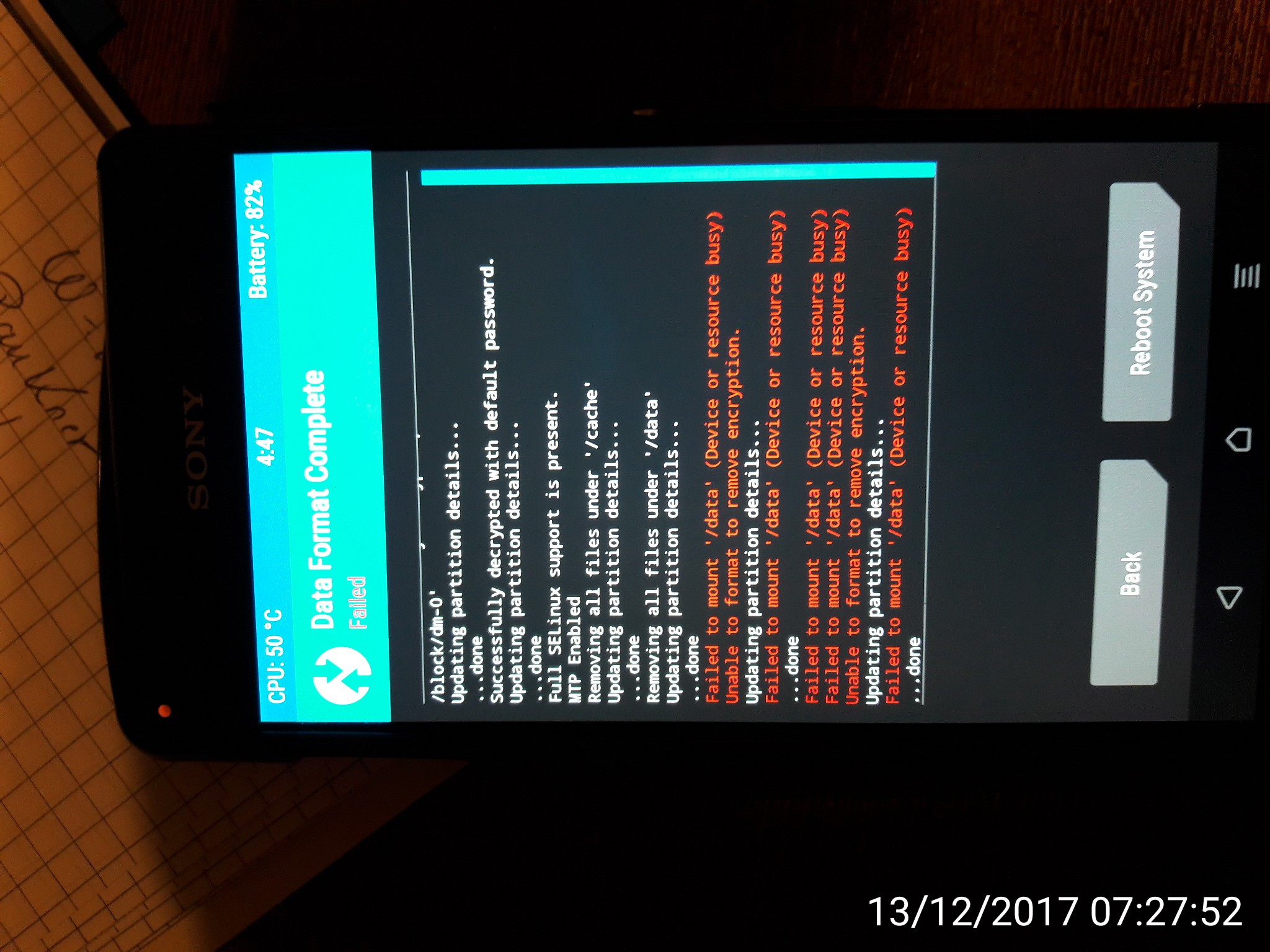 TWRP wipe error