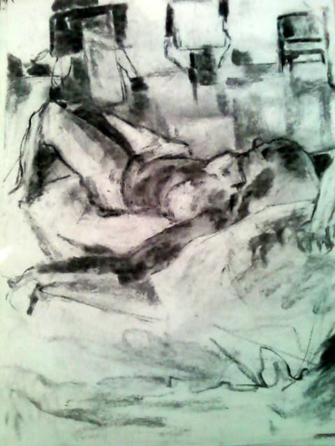charcoal study of reclining woman