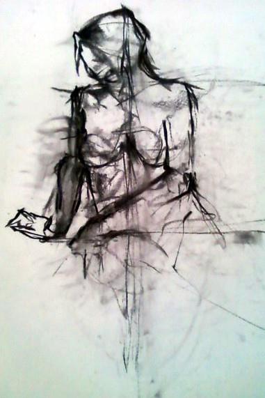 charcoal study of seated woman