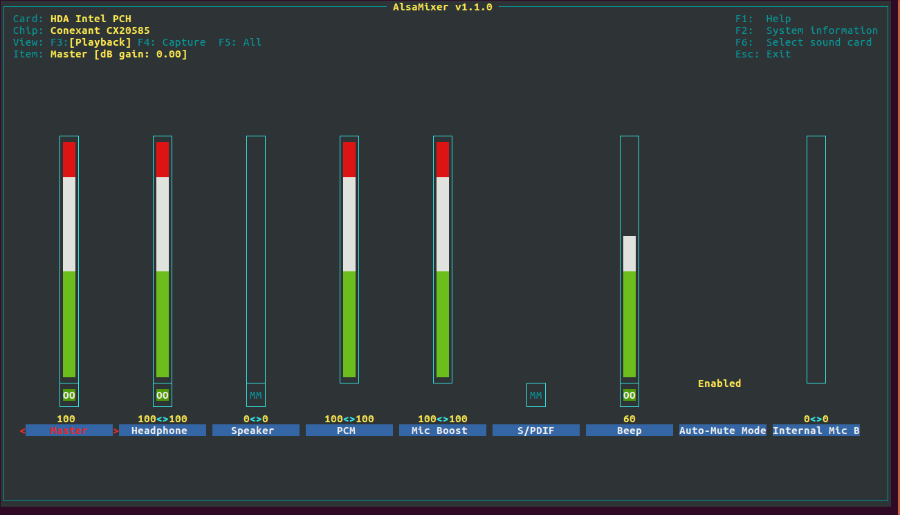 alsa-mixer screenshot