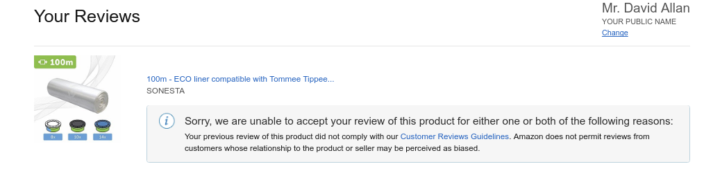 Amazon customer review error