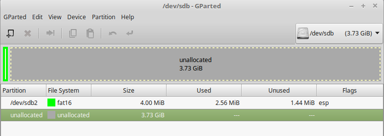 gparted results on usb