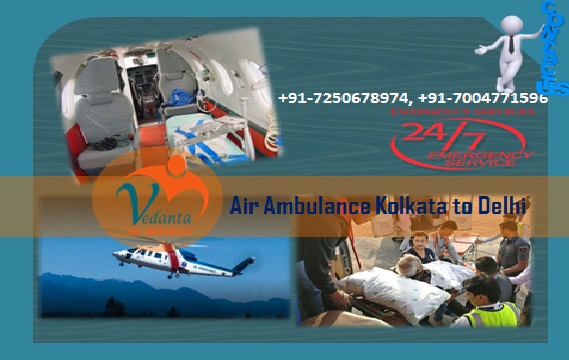 Get Low Fare Air Ambulance from Kolkata to Delhi Anyime