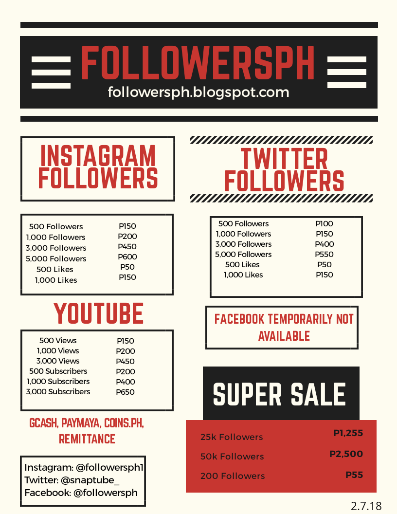 Followerspg pricelist 2