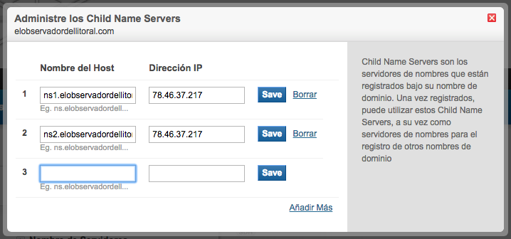 elobservador domain server Child Name Servers