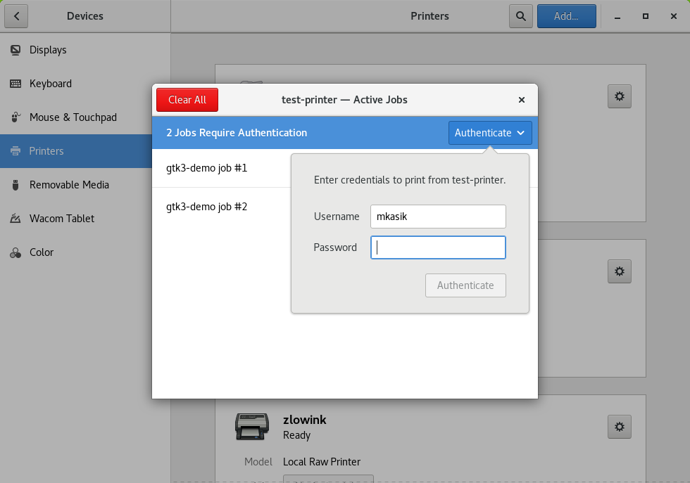 Authentication dialog