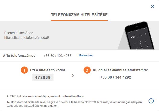 jofogas.hu - telefonszám hitelesítés