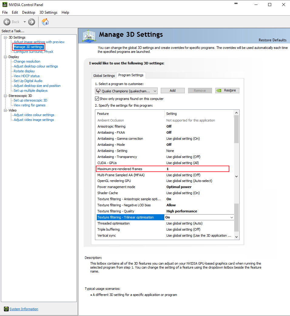 Quake nvidia settings