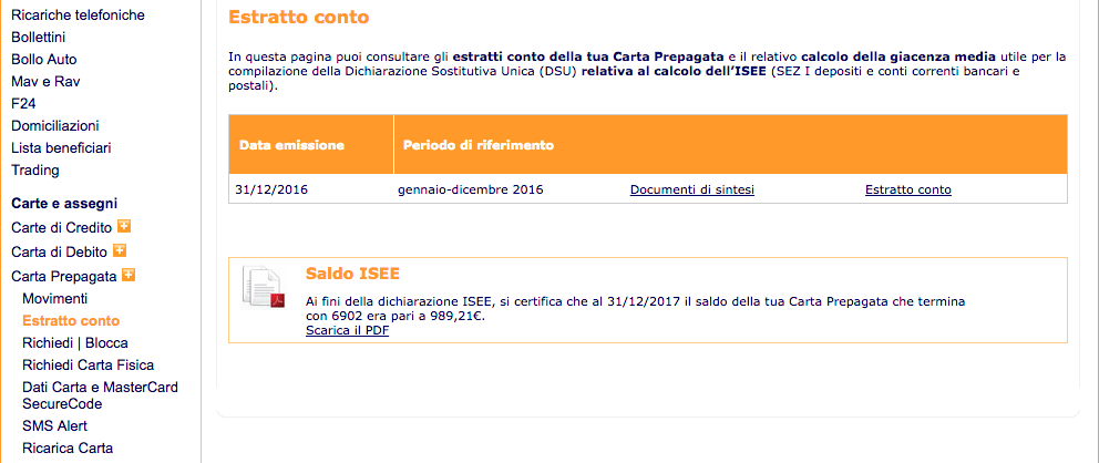 Estratto conto Prepagata