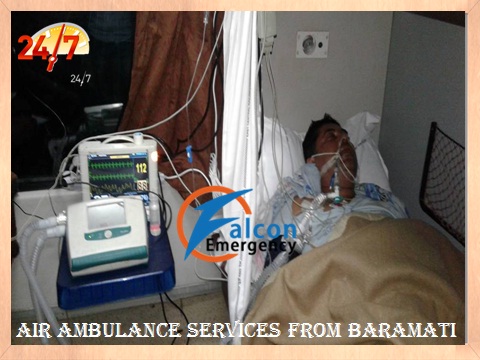 Falcon Emergency Air Ambulance Services from Baramati with Best Patient Transfer Facility