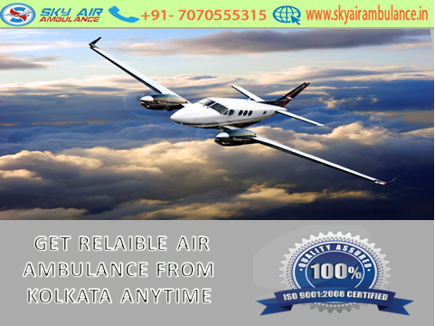 Get Sky Air Ambulance services from Kolkata to Delhi for Bed to Bed Transfer