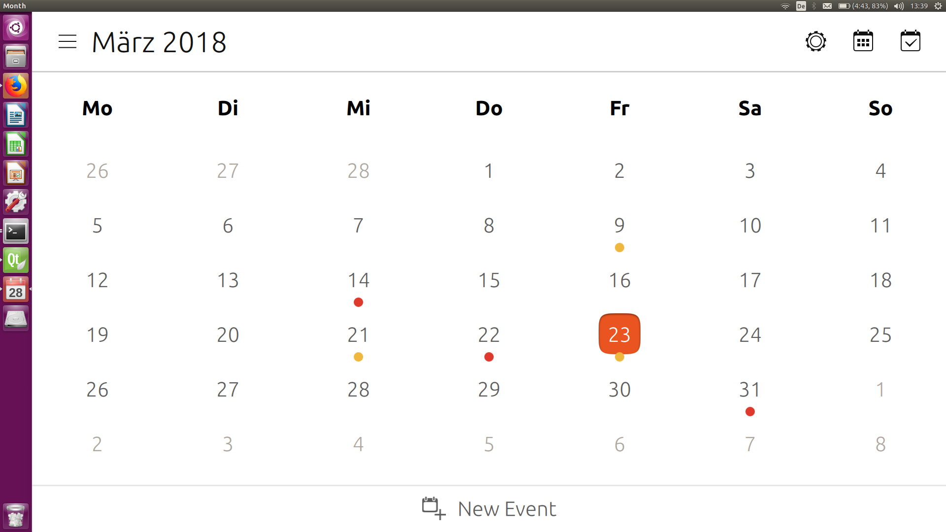 calendar with coloured dots