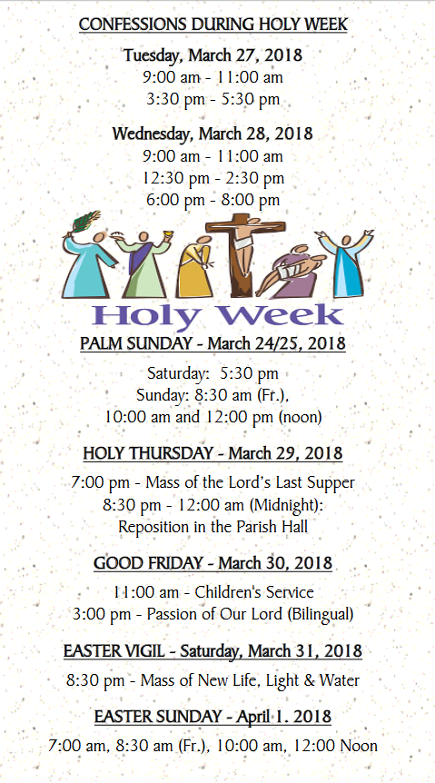 Ste Anne's Parish 2018 Easter Schedule