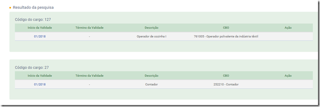 Tabela Cargos eSocial