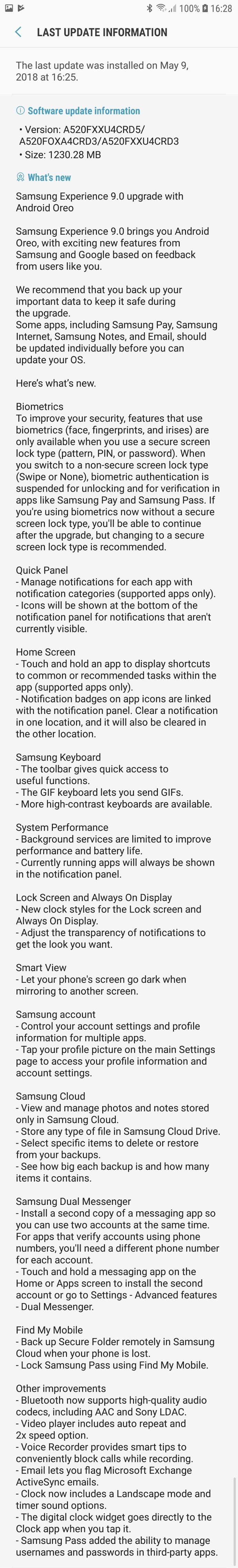 Samsung Galaxy A5 oreo update