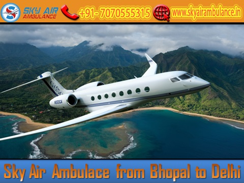 Sky Air Ambulance from Bhopal with A to Z Medical Instruments