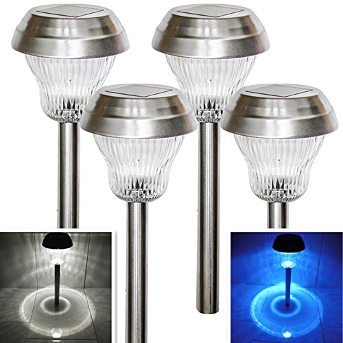 Prime Day Deals 2018 Stainelss Steel Solar Lights Outdoor Pathway Stakes Glass Lampshade
