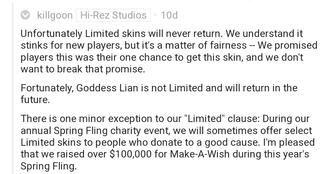 Limited time skins Paladins